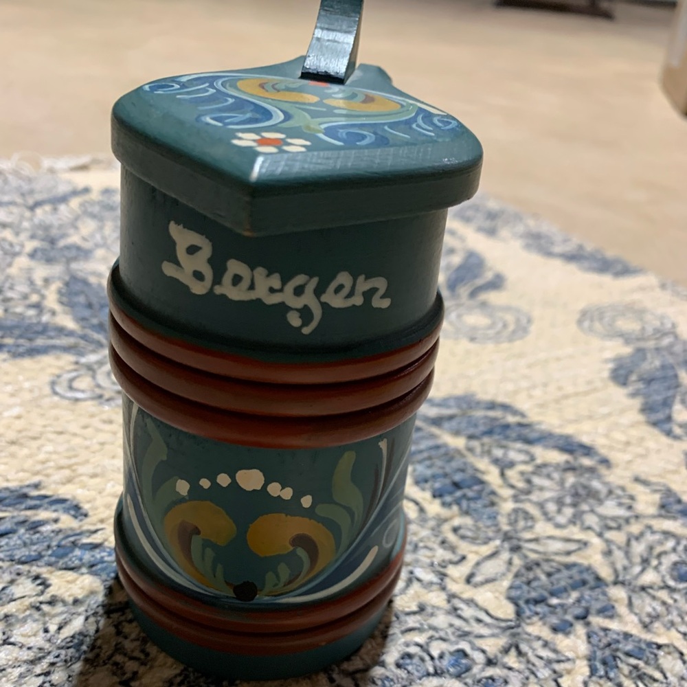 Norwegian hand painted Bergen mini stein